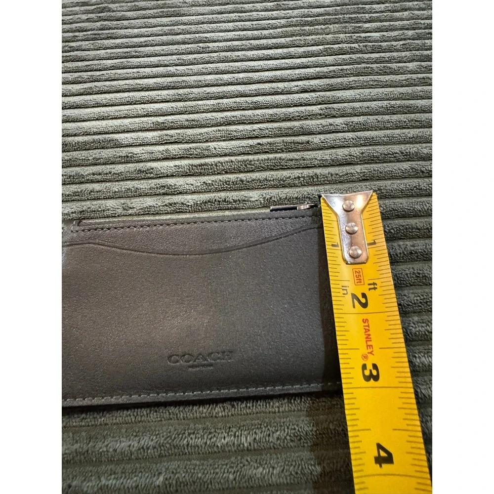 COACH New York Zip Card Case Wallet Pouch Holder Hunter Green Yellow‎ Leather